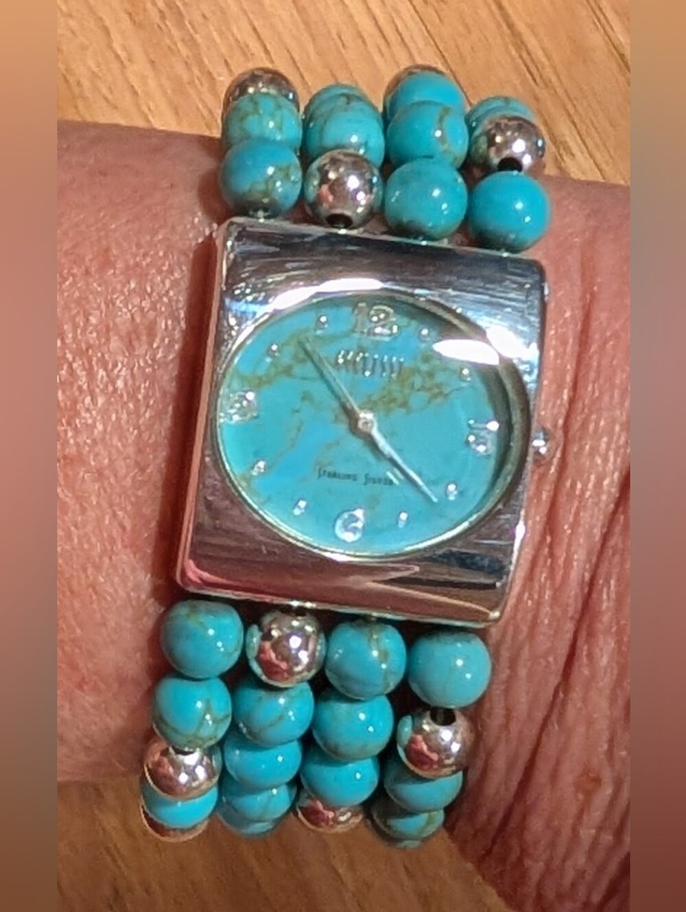 Ecclissi Sterling Silver And Turquoise Beaded Women's Watch Bracelet